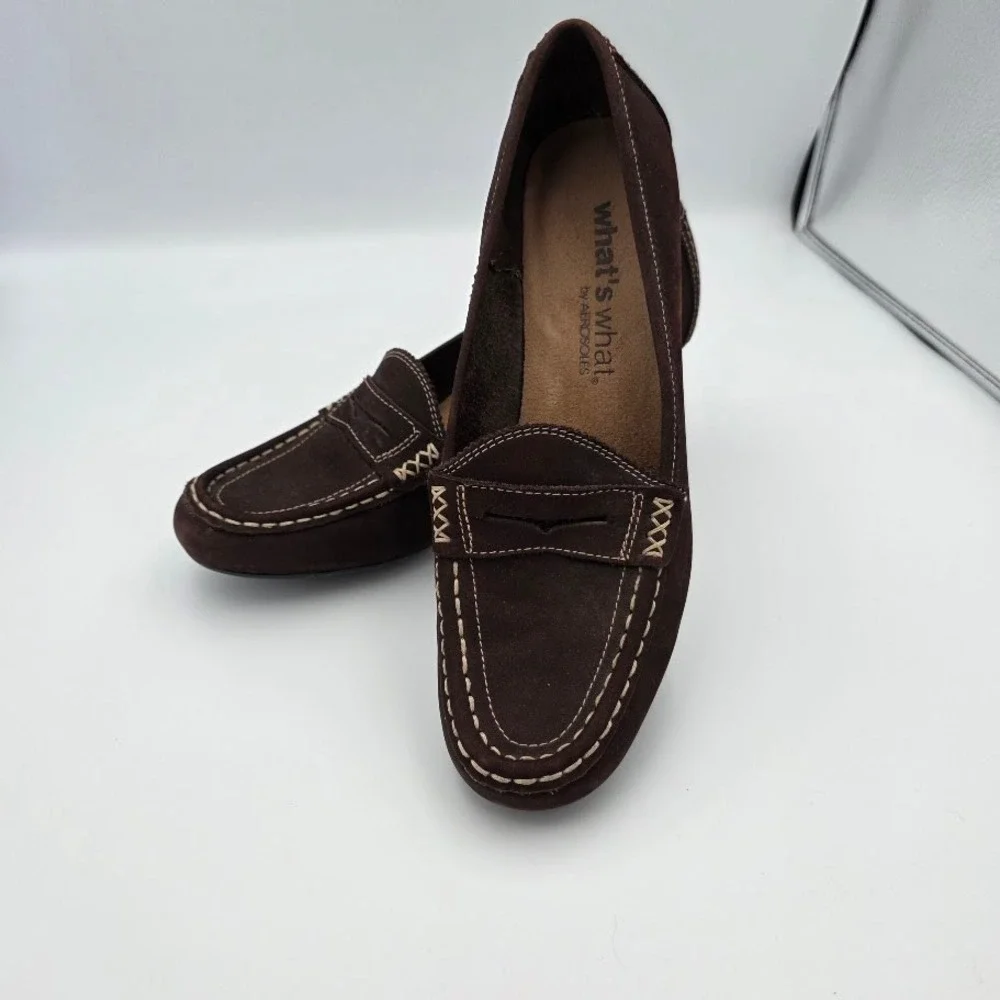 Whats What by Aerosoles‎ Women's Brown Suede Wedge Loafer Shoes Size 8